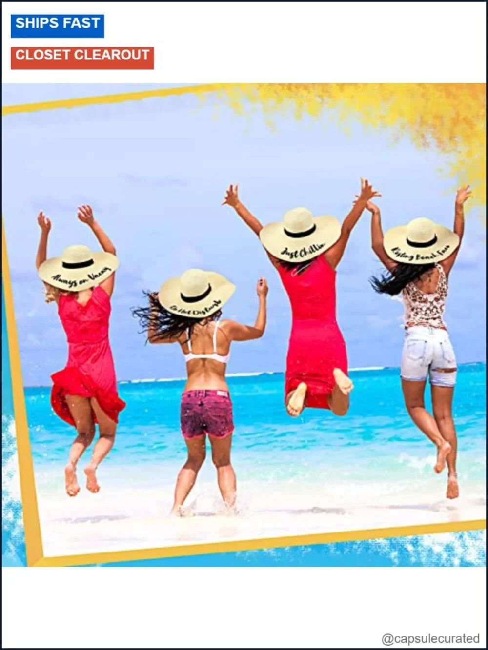 4 Pcs Women Sun Straw Floppy Hats Embroidered Wide Brim Foldable Beach Summer